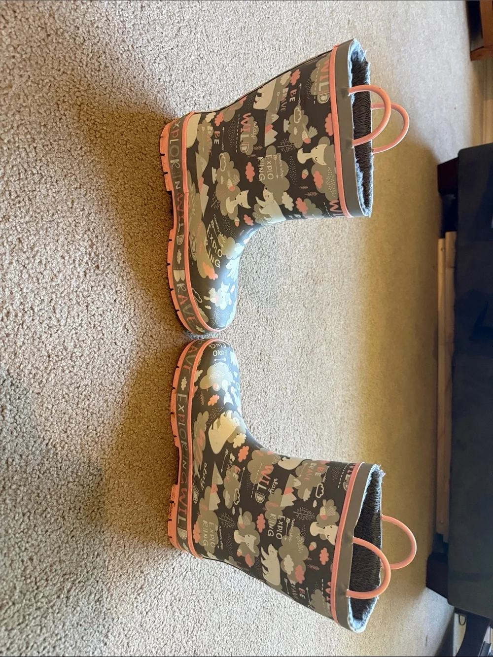 Western Chief Grey and Pink Kids Waterproof Rain Boots with Animal Motif